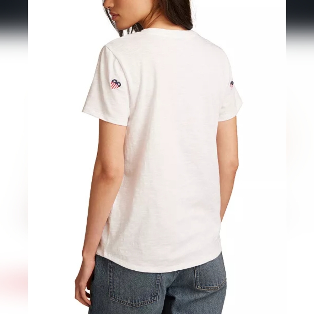 NWT Lucky Brand White Heart Flag Embroidered Cotton T-Shirt Large - Picture 2 of 9